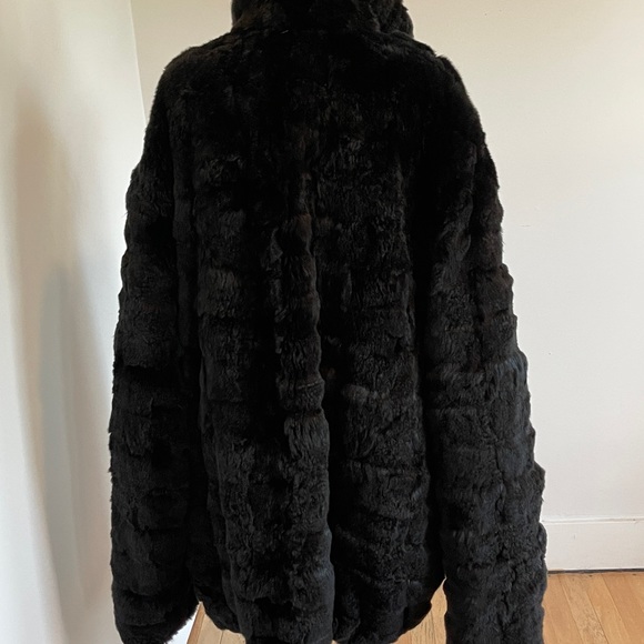 Mens Solid Black Real Fur Jacket Real Rex Rabbit Fur Outwear Chinchilla Coat 4XL - Picture 12 of 16